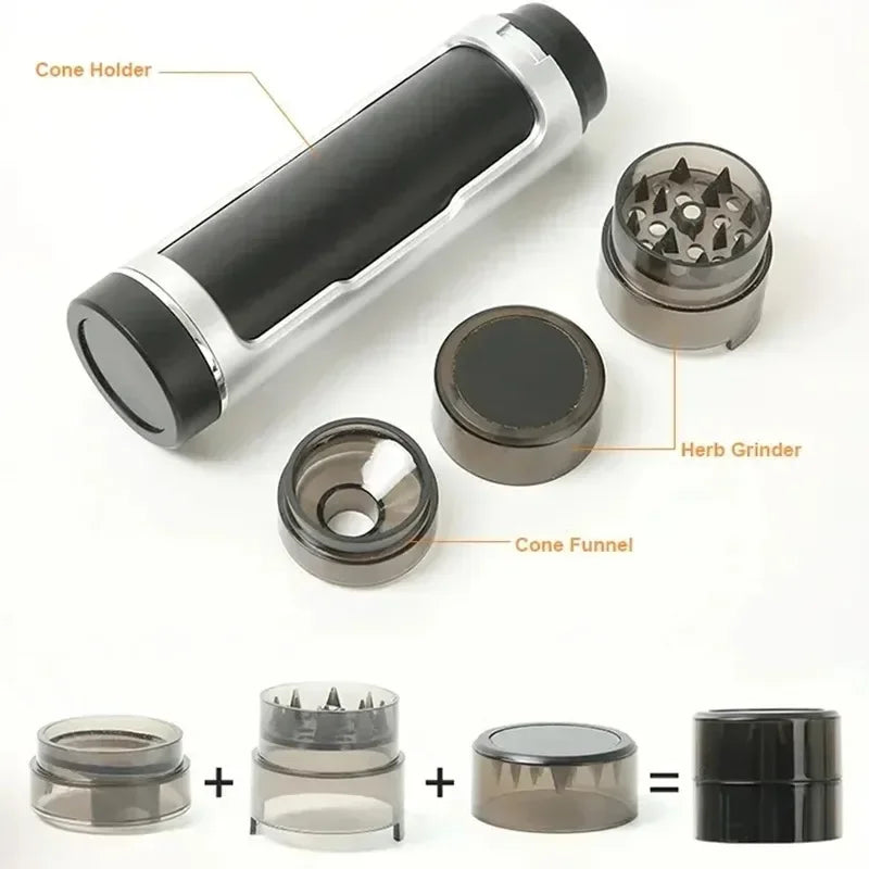 Manual Dry Herb Grinder 3 in 1 Storage Tube Plastic Filler Pre Rolled Dry Herb Cone Tube Case  Accessories